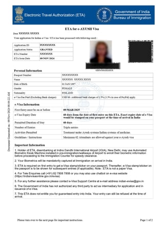 e-Ayush Visa Sample