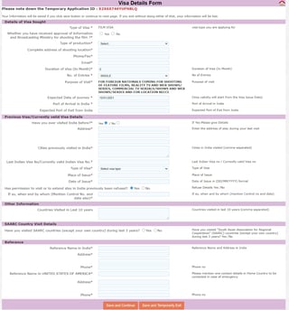Film Details of visa sought
