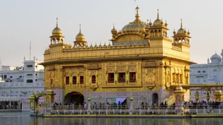 the close-up of the beautiful golden temple in amritsar