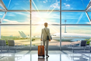 Confident Businesswoman in Elegant Suit Waits at the Airport Terminal Ready for Her Business