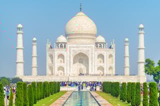 Crowds Of Tourists Walking Along The Taj Mahal Complex In Agra India Awesome View Of The