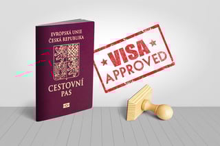 Czech Republic passport with visa approved wooden stamp for travel
