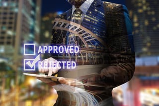 Double Exposure Businessman Hand Using Digital Tablet With Checked Check Box Of Approved Or Rejected