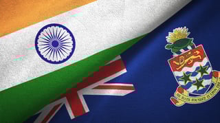 India and cayman islands two folded flags together