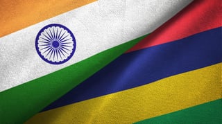 India And Mauritius Two Folded Flags Together