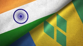 India And Saint Vincent And The Grenadines Two Folded Flags Together