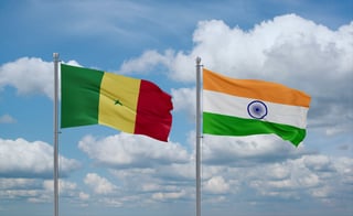 India and Senegal Flags Waving Together