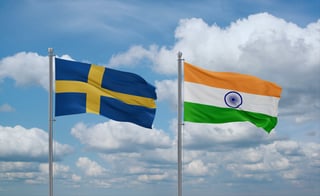 India and Sweden Flags Waving Together