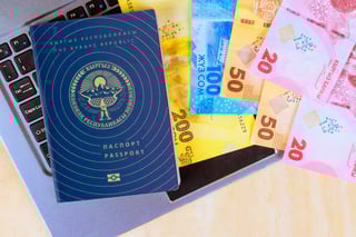 kyrgyzstan money from various denominations of banknotes via keyboard