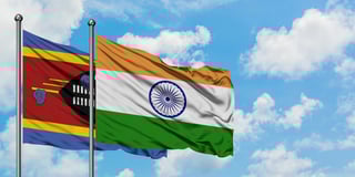 India and Swaziland Flags Waving Together