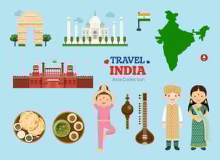 Travel India Flat Icons Set Indian Element Icon Map And Landmarks Symbols And Objects Collection