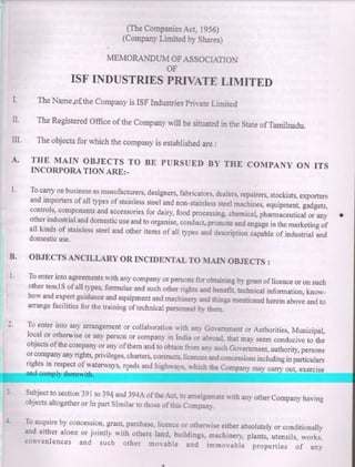 Sample of Memorandum of Articles
