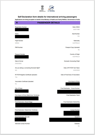 self-declaration form for India online