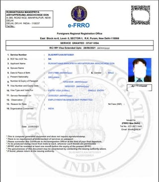 rc/rp visa extende indias