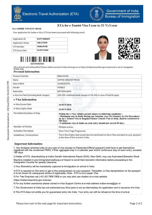 Indian 5 Years e-Tourist Visa