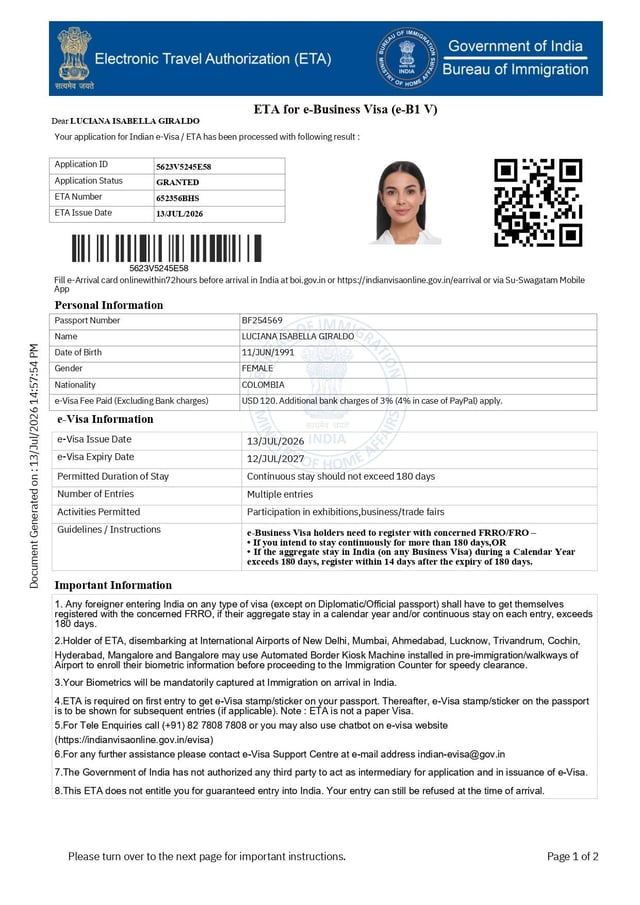 Visa Electrónica de Negocios de India