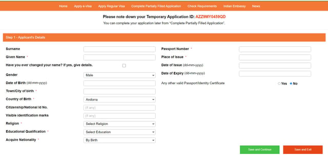 India Visa Form