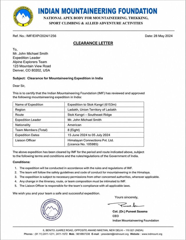Carta de autorizaci&oacute;n de monta&ntilde;ismo