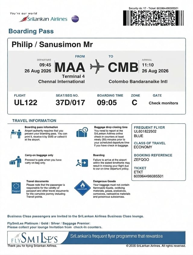Boleto de vuelo de salida de India
