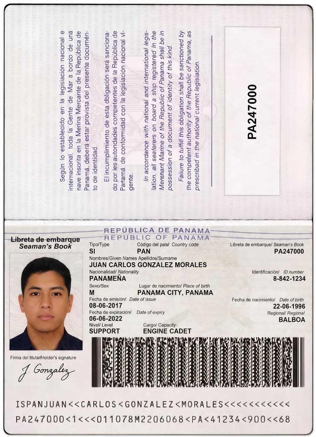 Muestra de libreta de marino