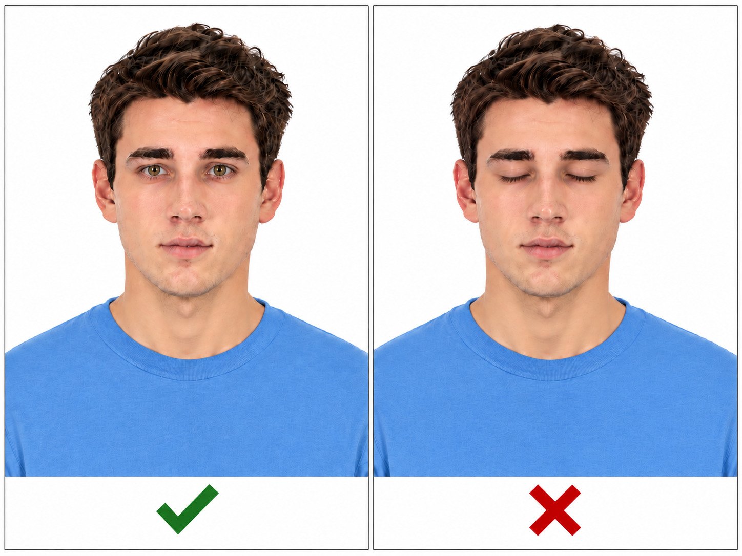 Richtige und falsche Augen auf dem Passfoto