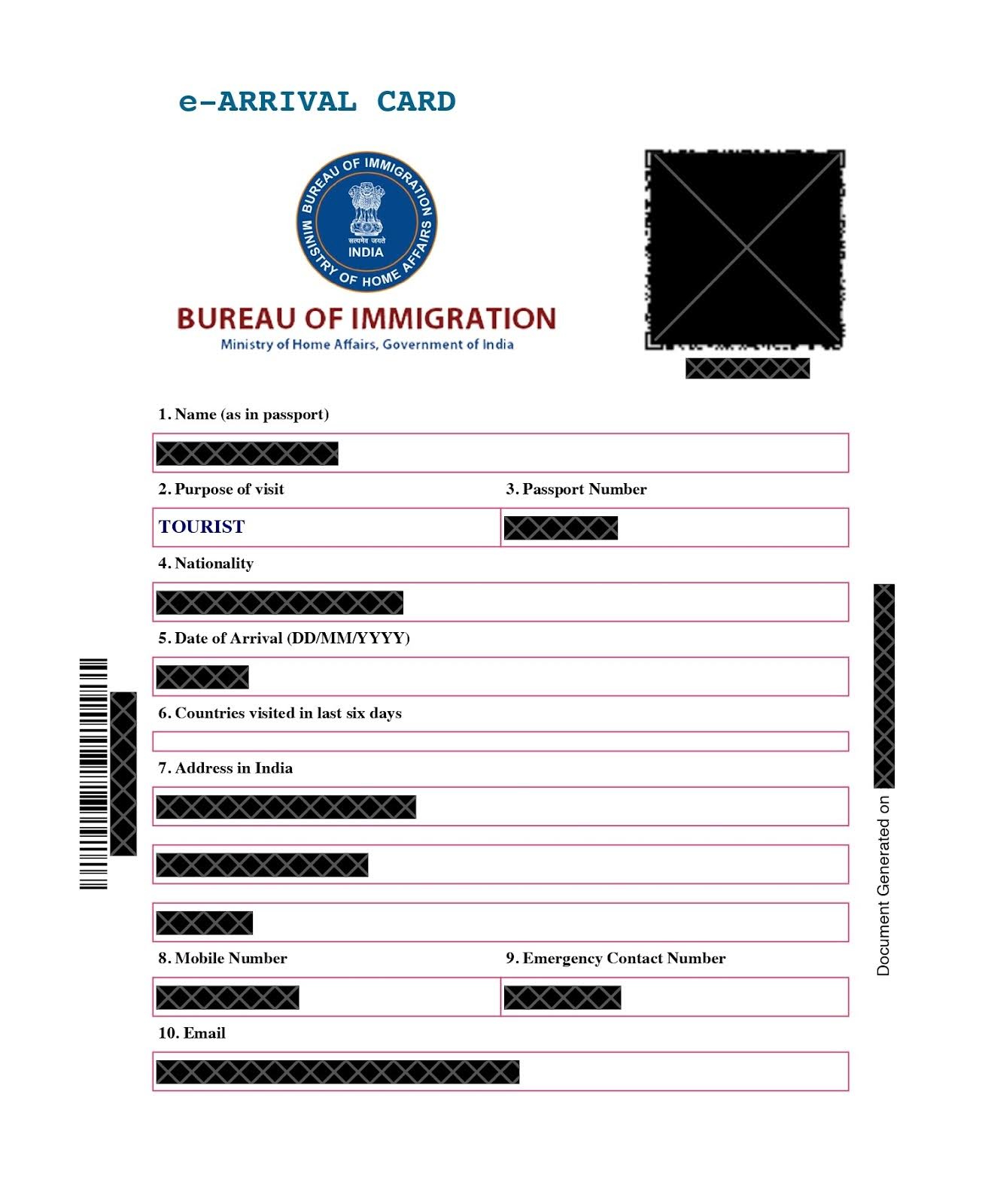 Muster einer elektronischen Ankunftskarte Muster einer elektronischen Ankunftskarte