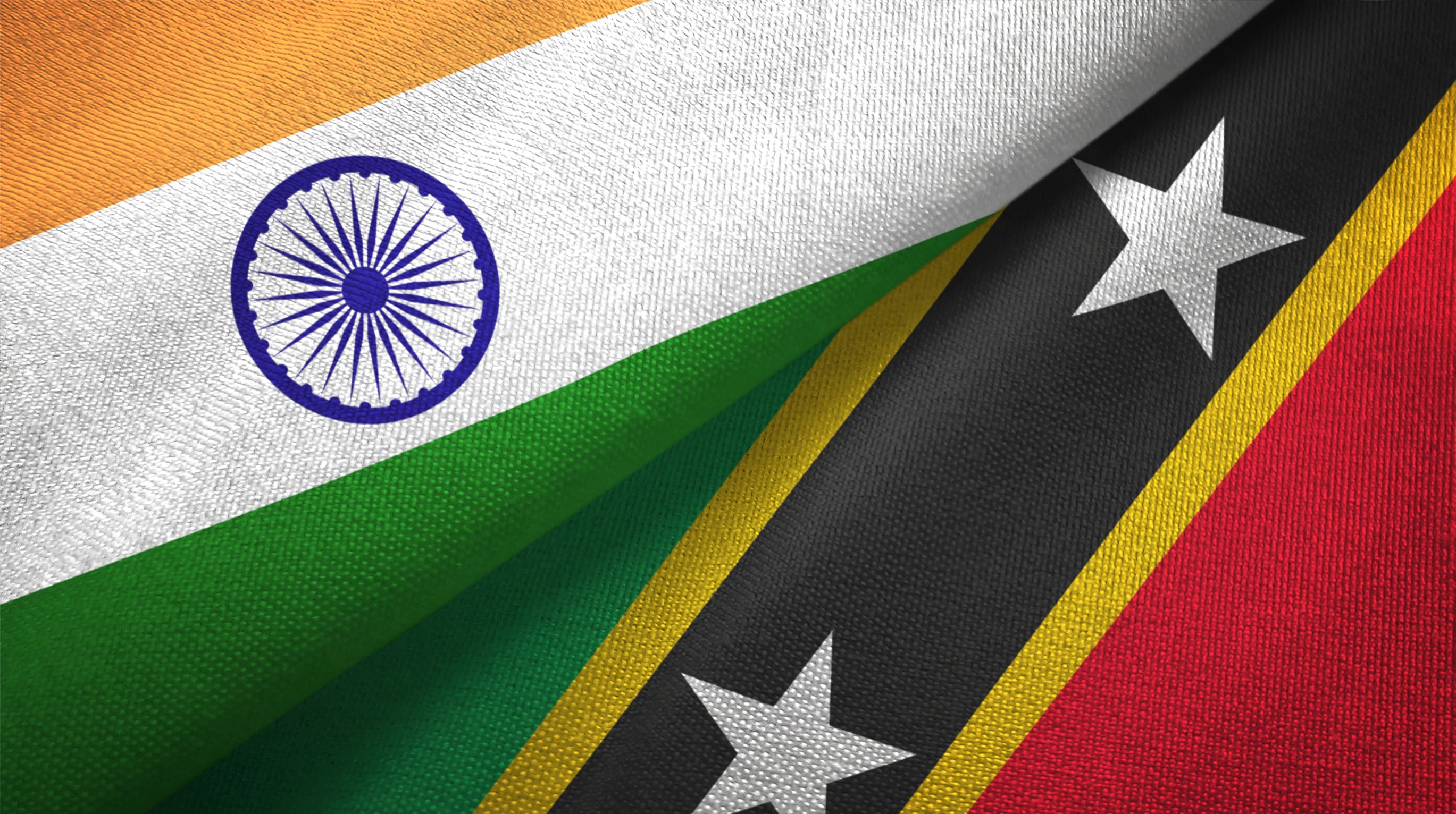 Indien und St. Kitts und Nevis – Zwei gefaltete Flaggen zusammen