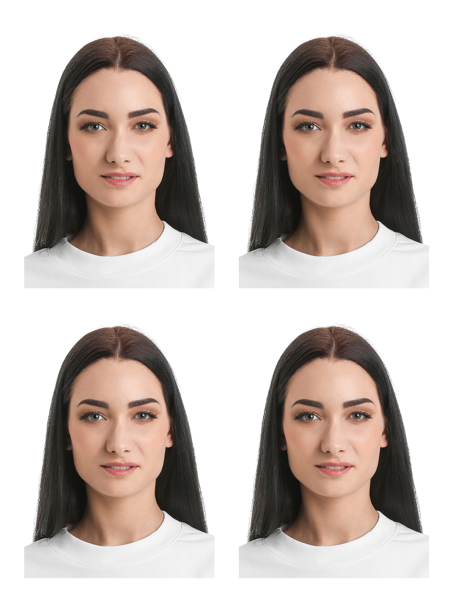 Foto einer Frau für Reisepass oder anderes Dokument vor weißem Hintergrund