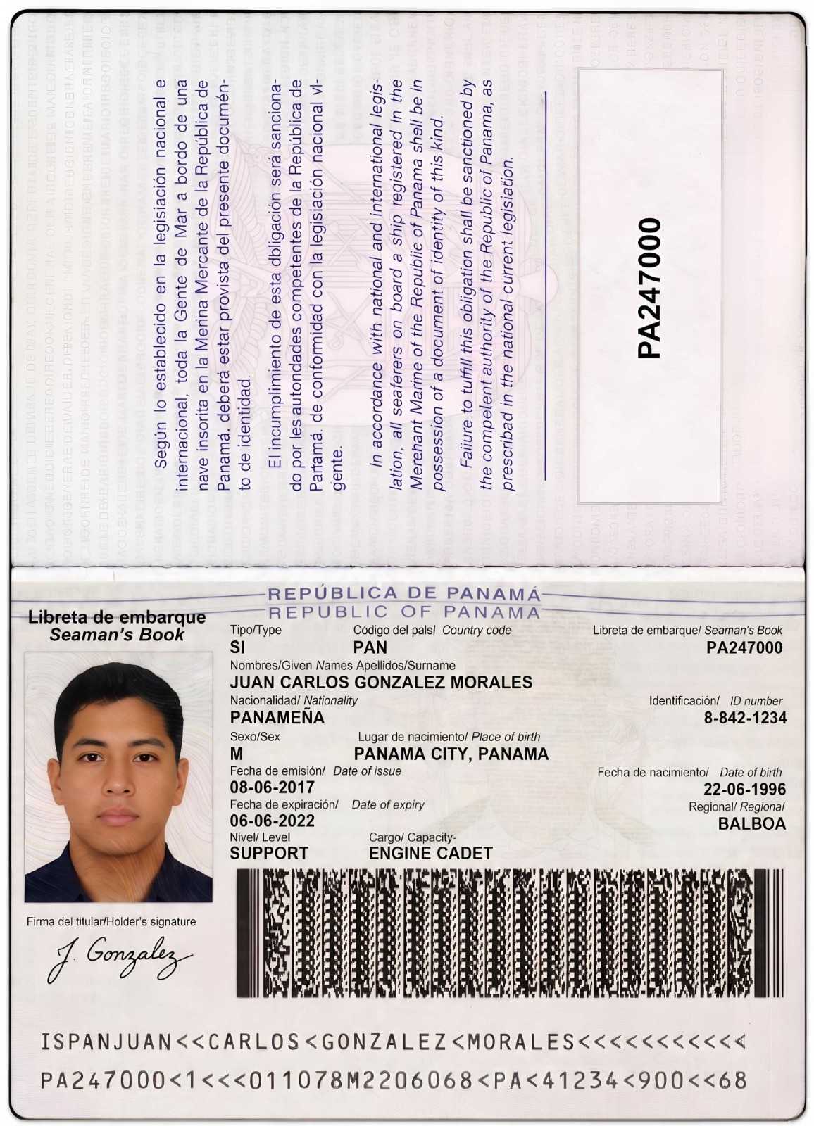 Beispiel eines Seefahrtsbuches