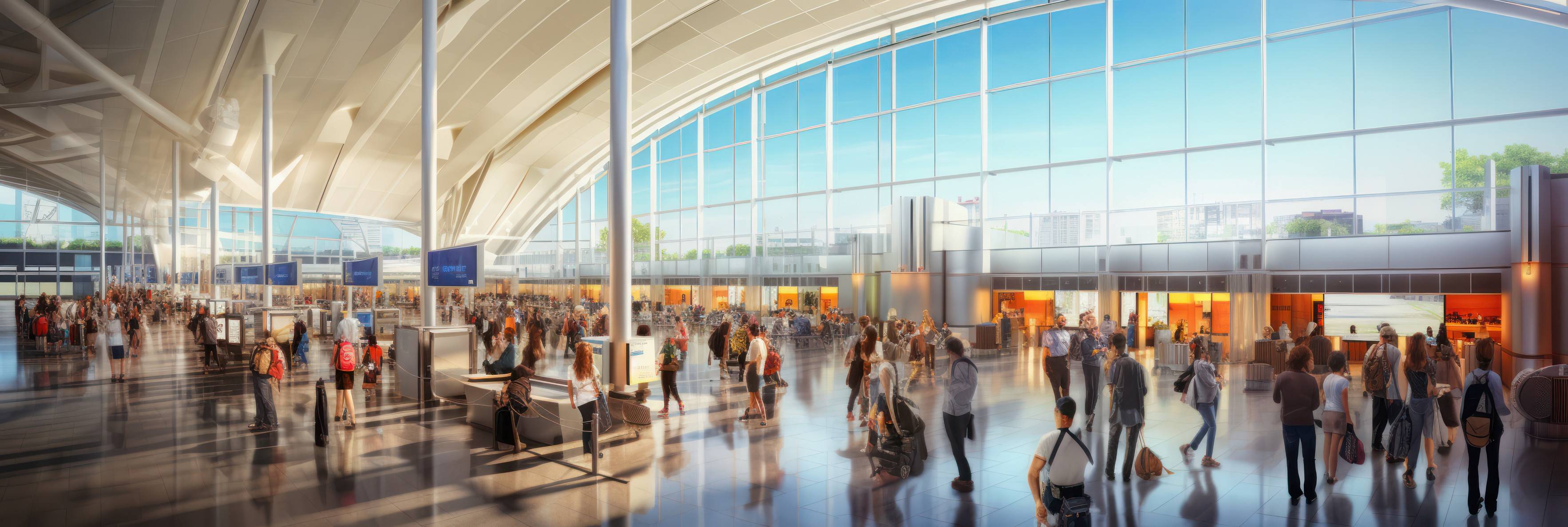 Reisende in einem geschäftigen Flughafen