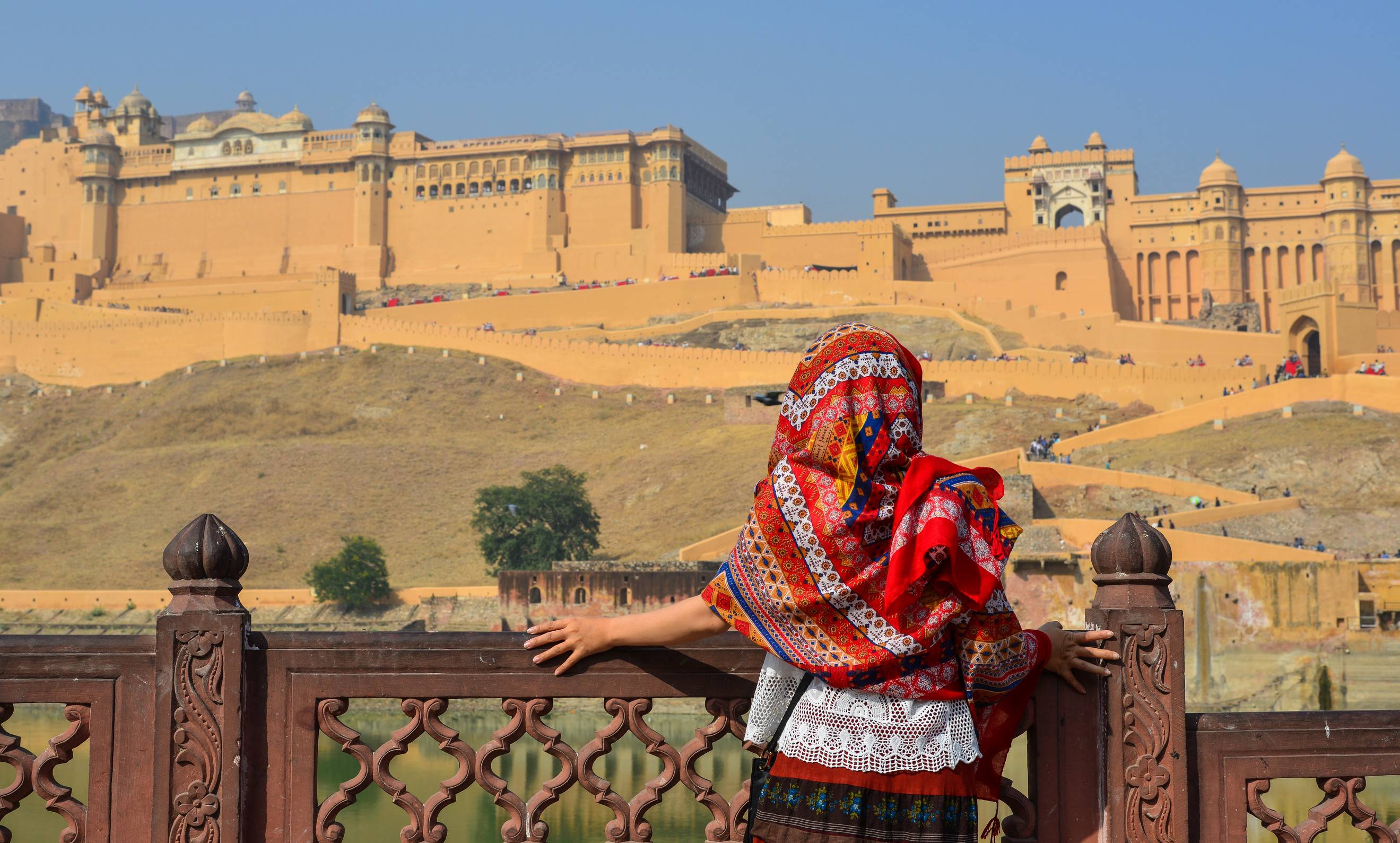 Woman Viewing Amber Fort Jaipur