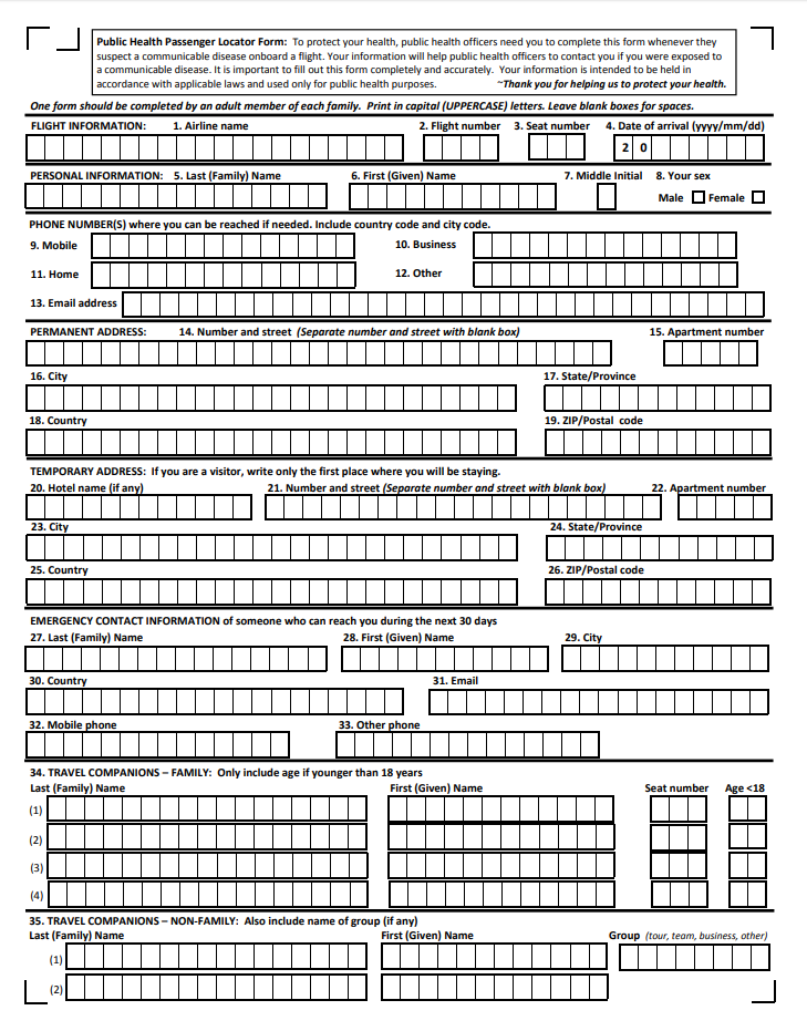 Passenger locator form